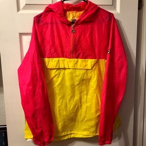 Fila Neon Pink Yellow Running Windbreaker Rain Jacket 1/4 Zip Pullover Size 36